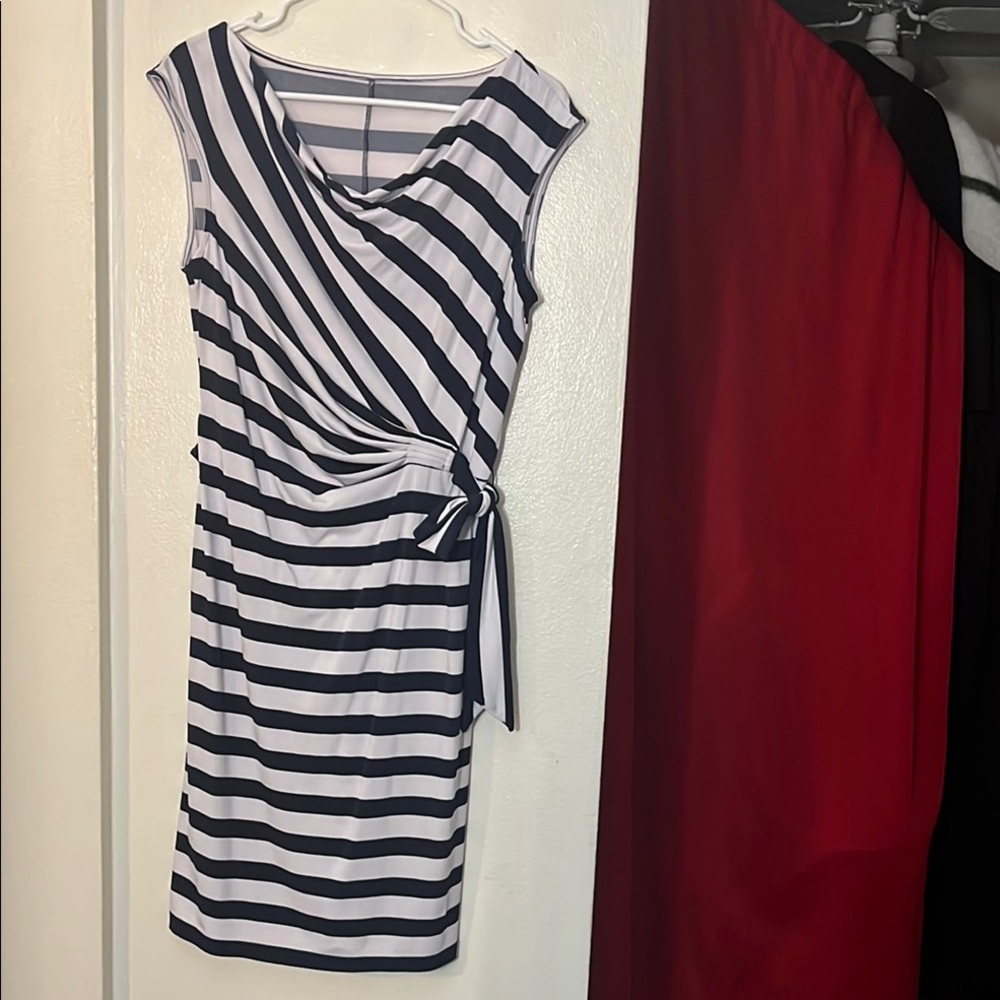 Black and White Asymmetrical Tie Front Sheath Dress